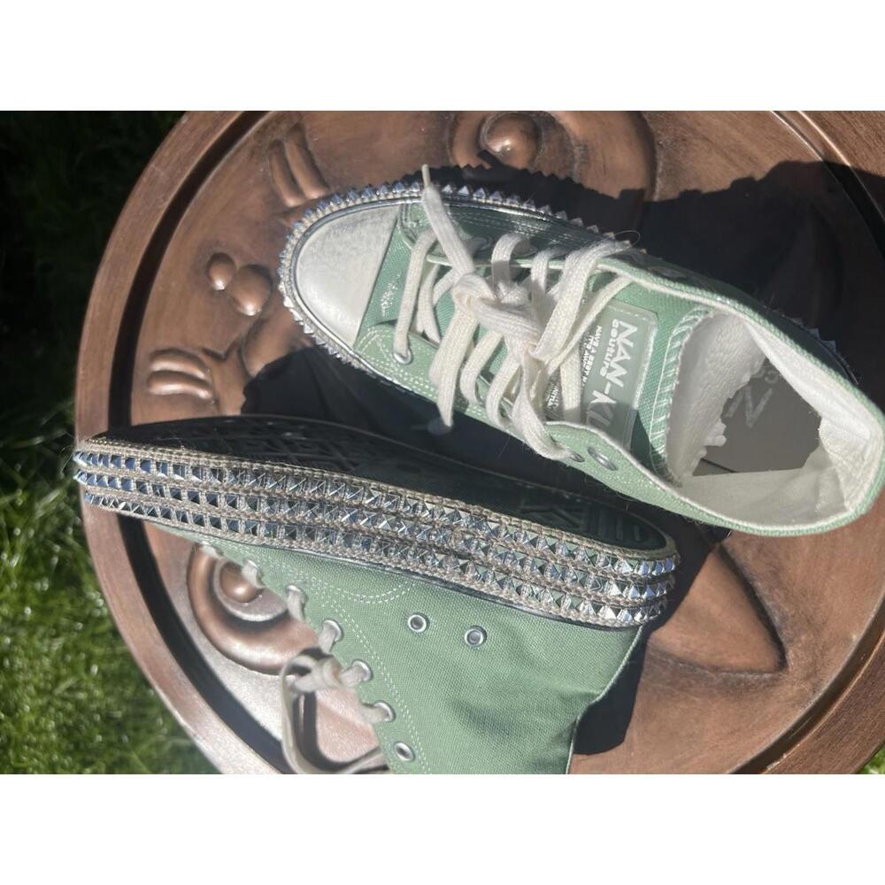 NAN KU Couture Cruise Studded High Top Sneakers Distressed Green Size 40 US 9 - Picture 14 of 15